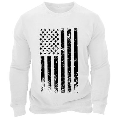 Mens American Falg Sweatshirts Big and Tall Long Sleeve Crewneck Fall Graphic Tops Loose Casual Slipover Sweater Pullover Tops White