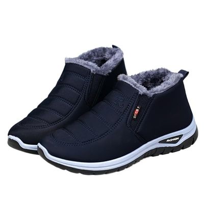 HHHCHPM Men's Winter Casual Slip-On Boots - Warm, Waterproof, and Snowproof with Furry Lining - Short Ankle Design (Blue,8)