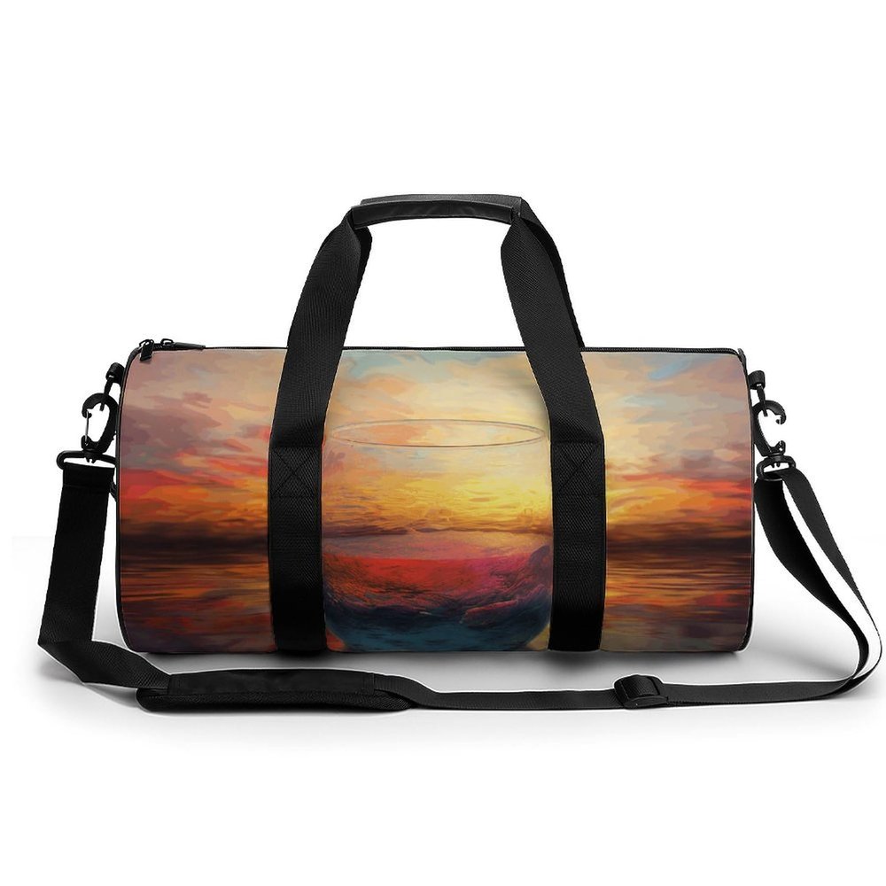 Gym Bags Small Colorful Glass Drink Sunset Duffel Bag Overnight Bag with Shoe Compartment Carryon Bag for Men Women