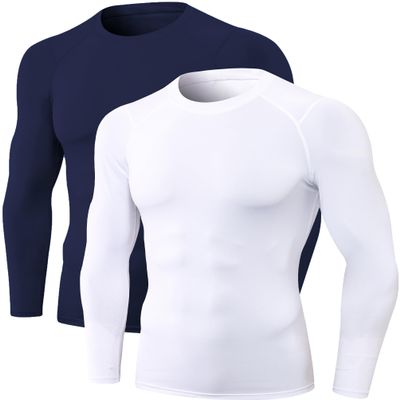 Men's Compression Long Sleeve Shirts, Cool Dry Sports Workout Shirts Underwear Athletic Baselayer Running Tops 1/2 Pack