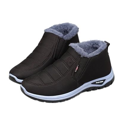 HHHCHPM Men's Winter Casual Slip-On Boots - Warm, Waterproof, and Snowproof with Furry Lining - Short Ankle Design (Brown,9.5)