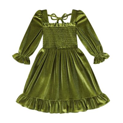 YOUNGER TREE Toddler Girl Fall Dress Winter Clothes Long Sleeve Velvet Dresses Princess Party Outfits (Green, 11-12 Years)