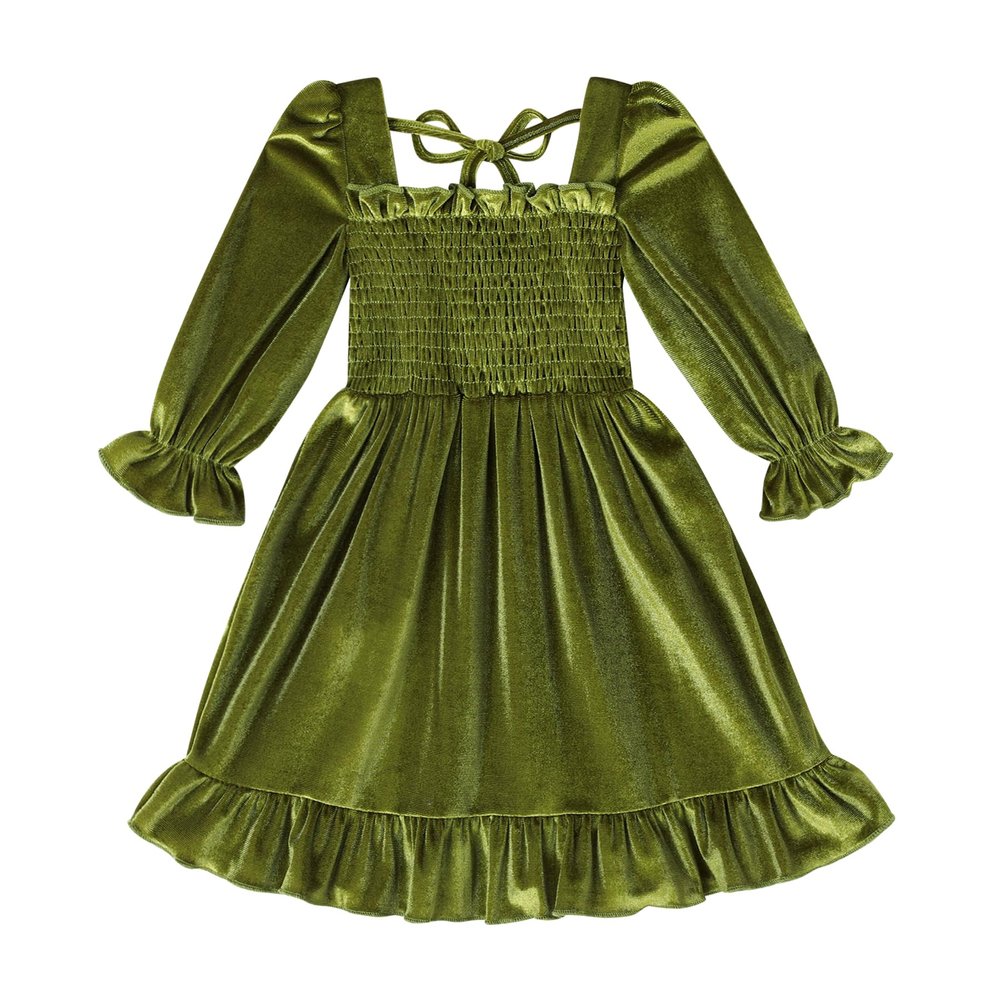 YOUNGER TREE Toddler Girl Fall Dress Winter Clothes Long Sleeve Velvet Dresses Princess Party Outfits (Green, 11-12 Years)