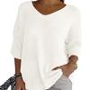 Women's 3/4 Sleeve V Neck Knit Tops Shirts Casual Loose Lightweight Oversized Cashmere Pullover Sweater White view 1