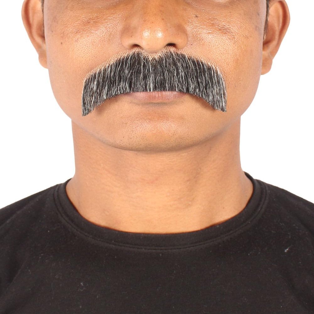 BC GOODS BY Men's Grey Blend Human Hair Mustache Facial Hair, Flame-Retardant Synthetic Fiber
