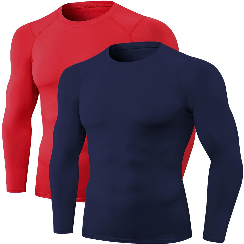 Men's Compression Long Sleeve Shirts, Cool Dry Sports Workout Shirts Underwear Athletic Baselayer Running Tops 1/2 Pack
