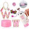 AiScrofa Stanley Cup Accessories Set of 6 PCS, Pink Glitter Letter Theme with Keychain, Butterfly Straw Topper, Silicone Boot, Patch & Cup Decor Kit,Water Bottle Carrier Set (Tumbler Not Included) view 1