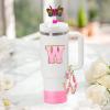 AiScrofa Stanley Cup Accessories Set of 6 PCS, Pink Glitter Letter Theme with Keychain, Butterfly Straw Topper, Silicone Boot, Patch & Cup Decor Kit,Water Bottle Carrier Set (Tumbler Not Included) view 2