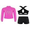Lorilida Kids Girls Skating Gymnastics Outfits Cross Back Sleeveless Vest Shorts and Zipper Jacket Suit Black&Hot Pink 13-14 Years view 2