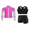 Lorilida Kids Girls Skating Gymnastics Outfits Cross Back Sleeveless Vest Shorts and Zipper Jacket Suit Black&Hot Pink 13-14 Years view 3