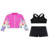 Lorilida Kids Girls Skating Gymnastics Outfits Cross Back Sleeveless Vest Shorts and Zipper Jacket Suit Black&Hot Pink 13-14 Years view 4