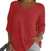 Women's 3/4 Sleeve V Neck Knit Tops Shirts Casual Loose Lightweight Oversized Cashmere Pullover Sweater Red view 1