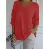 Women's 3/4 Sleeve V Neck Knit Tops Shirts Casual Loose Lightweight Oversized Cashmere Pullover Sweater Red view 2