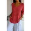 Women's 3/4 Sleeve V Neck Knit Tops Shirts Casual Loose Lightweight Oversized Cashmere Pullover Sweater Red view 3