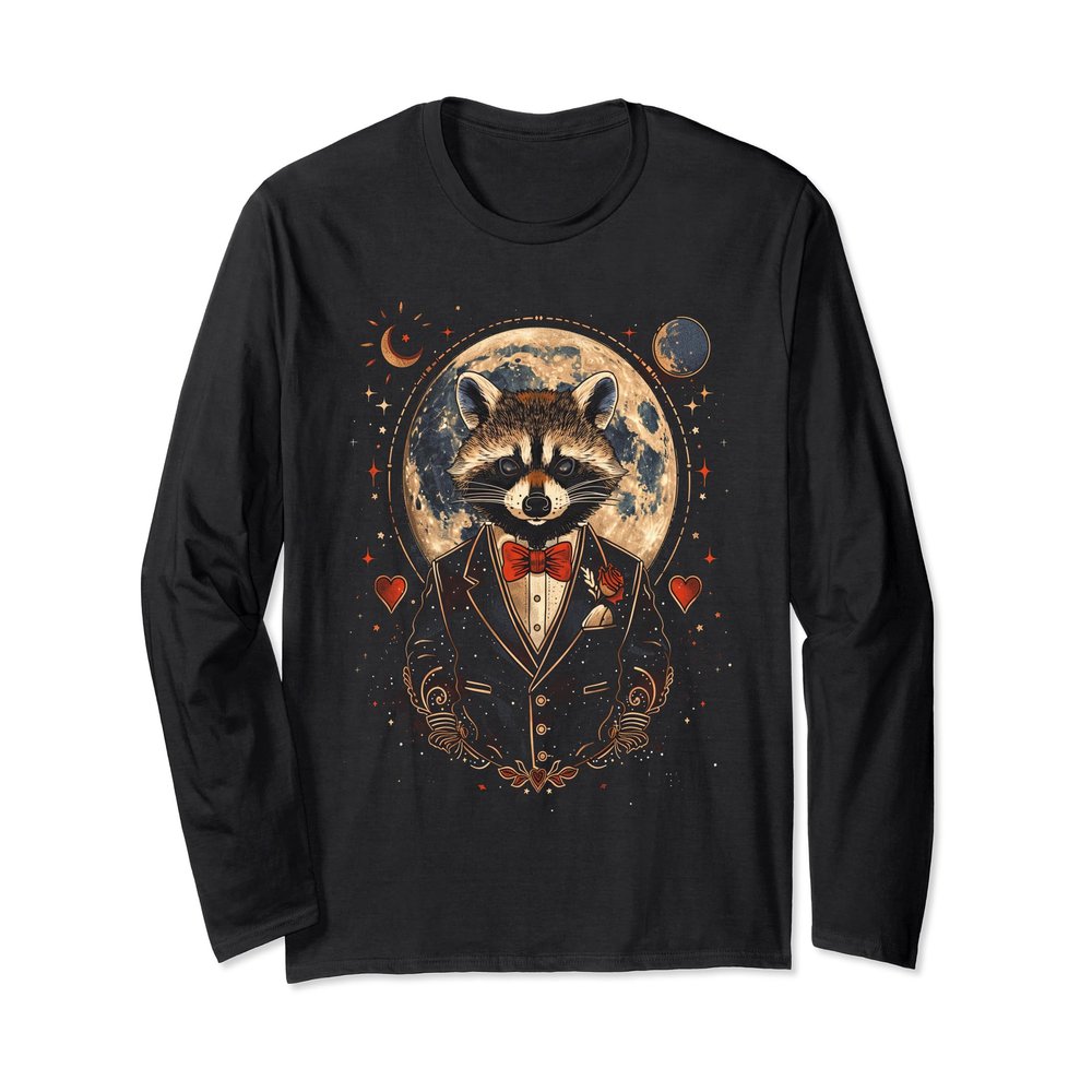 raccoon dressed as gentleman in tuxedo and smoking Long Sleeve T-Shirt