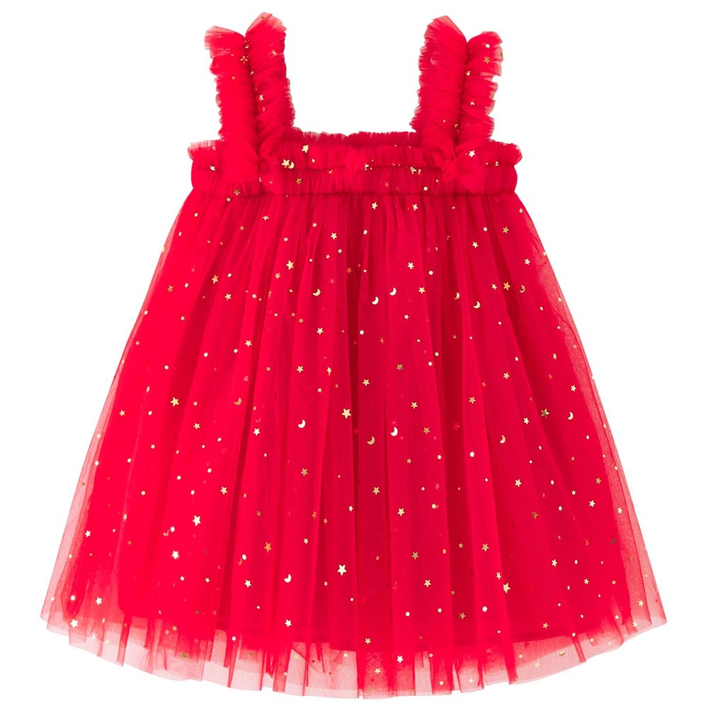AGQT Baby Girls Tutu Dress Christmas Dress Sleeveless Kids Tulle Birthday Party Dresses Xmas Dress Casual Playwear Tunic Babydoll Dress Sequin Star-Red Size 12-18 Months