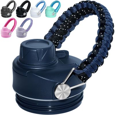 Stronger Chug Cap for YETI Rambler - 12 18 26 36 64 oz Bottle, Handmade Paracord Handle Spout Top for YETI Rambler Lid Replacement, Detachable Gasket & Handle(Reversible) - Navy