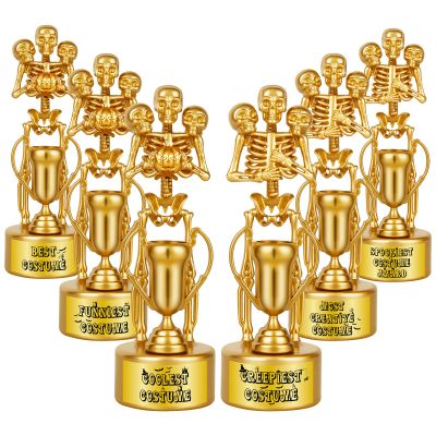 AORZIT 6 Pack Halloween Trophy Best Costume Trophy Skeleton Trophies, Halloween Trophy Awards for Kids Adults Halloween Party Prizes Contest Prizes Funny Trophy for Halloween Party Supplies