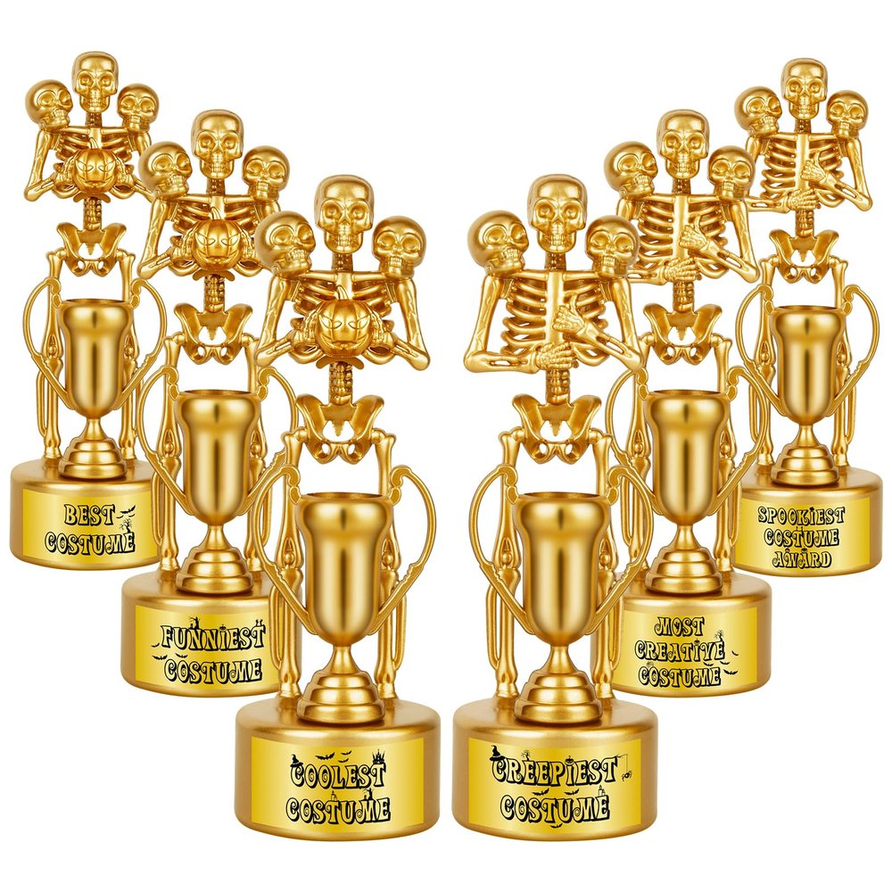 AORZIT 6 Pack Halloween Trophy Best Costume Trophy Skeleton Trophies, Halloween Trophy Awards for Kids Adults Halloween Party Prizes Contest Prizes Funny Trophy for Halloween Party Supplies