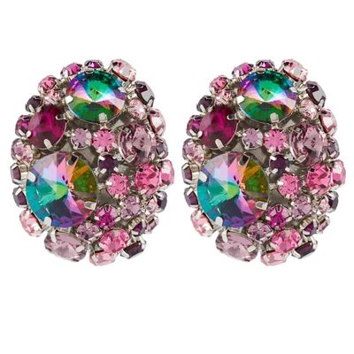 Shinycome Elegant Round Crystal Ear Clips Colorful Rhinestone Earrings Stylish Pierced Ear Rings for Women Christmas