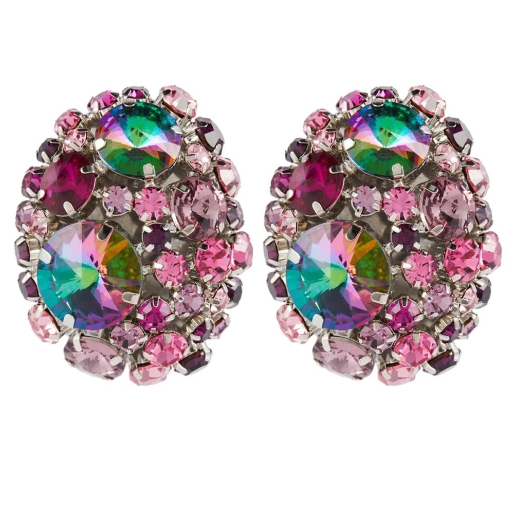 Shinycome Elegant Round Crystal Ear Clips Colorful Rhinestone Earrings Stylish Pierced Ear Rings for Women Christmas