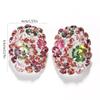 Shinycome Elegant Round Crystal Ear Clips Colorful Rhinestone Earrings Stylish Pierced Ear Rings for Women Christmas view 4
