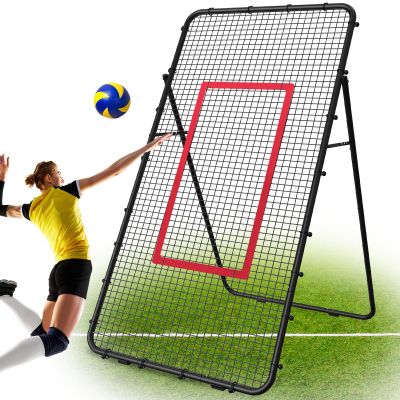 Volleyball Rebounder Net 7x4 FT, 5-Angle Adjustable Volleyball Bounce Back Net with Tension-Adjustable 24 Elastic Cords, Portable Volleyball Training Equipment for Spiking Setting Passing (Black)