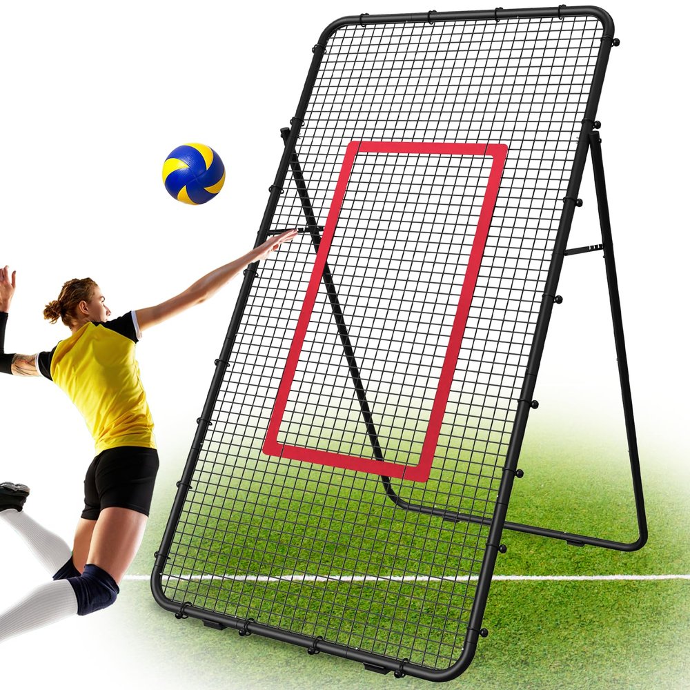Volleyball Rebounder Net 7x4 FT, 5-Angle Adjustable Volleyball Bounce Back Net with Tension-Adjustable 24 Elastic Cords, Portable Volleyball Training Equipment for Spiking Setting Passing (Black)