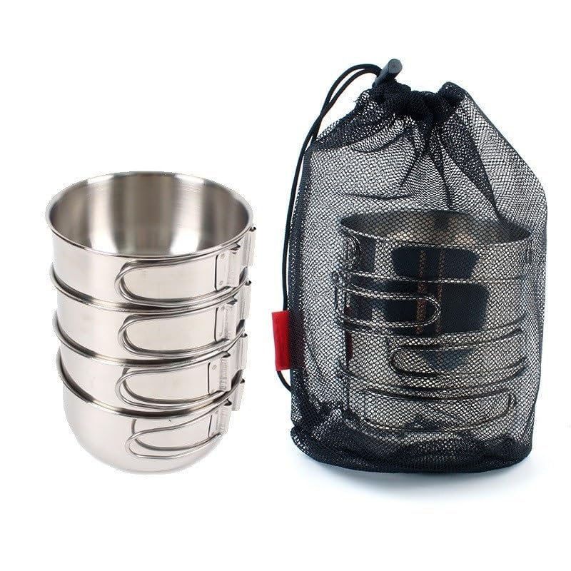 IGRIXLSD 4-piece Stainless Steel Bowl Set, 500ML Small Frying Pan Suitable For Outdoor Camping, Mountain Climbing, Fishing Or Home Use