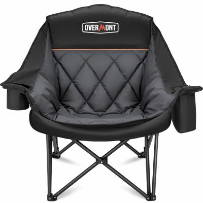 Overmont Oversized XL Camping Chair for Adults - 450lbs Support Heavy-Duty Padded Folding Chair with Side Pocket Cup Holder Cooling Bag for Outdoor Sports Garden Beach Fishing Lawn Black