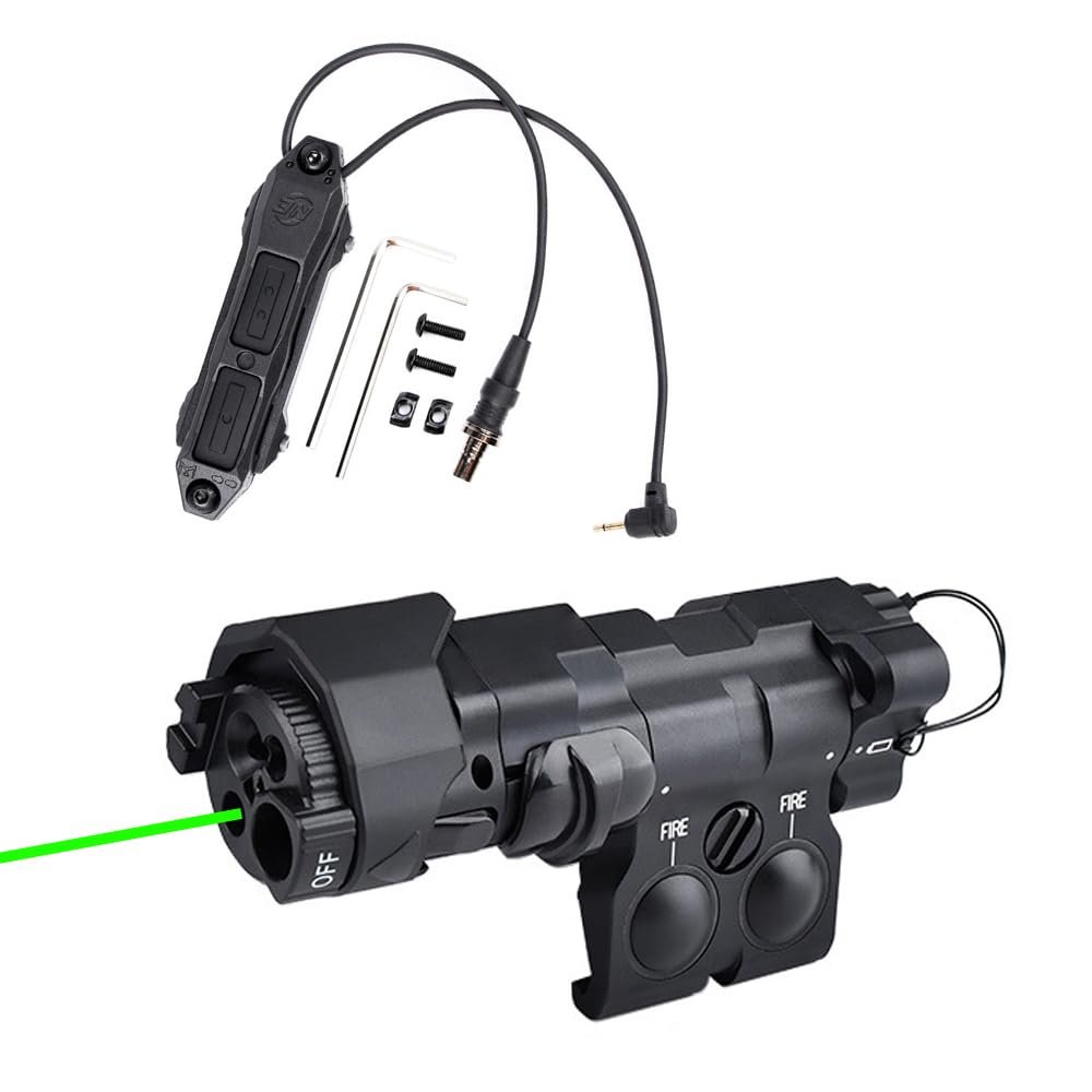 Metal MW C1+ Box Aiming Laser Sight(with Green Laser+IR Laser+IR Fill Light + 220 Lumens LED Flashlight), & Dual Wire Modular Remote Pressure Switch(SF+2.5 Plug) Combo,Black