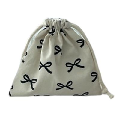 jojobasec Ribbon Bowknot Drawstring Pouches Versatile Cotton Bowknot Bag with Drawstring Closure for Women's Small Gadgets