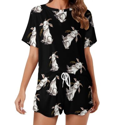 Goat Women's Pajama Set Short Sleeve Sleepwear Pjs Casual Lounge Set with Pockets M