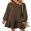 BLENCOT Long Sleeve Pullover Sweatshirt Dress for Women 2025 Fall Winter Casual Patchwork Loose Crewneck Rib Knit Mini Dresses Sport Workout Dark Brown X-Large view 1