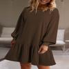 BLENCOT Long Sleeve Pullover Sweatshirt Dress for Women 2025 Fall Winter Casual Patchwork Loose Crewneck Rib Knit Mini Dresses Sport Workout Dark Brown X-Large view 2