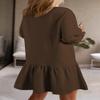 BLENCOT Long Sleeve Pullover Sweatshirt Dress for Women 2025 Fall Winter Casual Patchwork Loose Crewneck Rib Knit Mini Dresses Sport Workout Dark Brown X-Large view 3