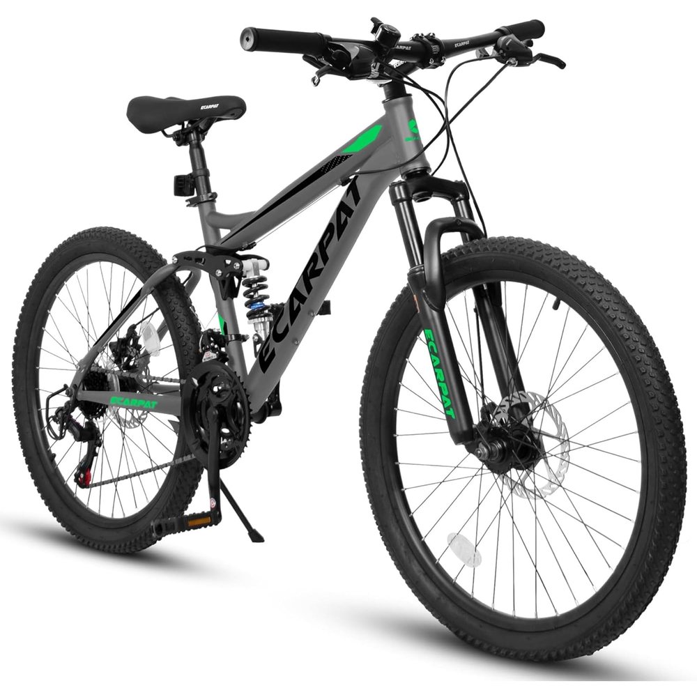 Ecarpat 26 Inch Full Suspension Mountain Bike, 21 Speeds Dual Disc Brake, Men Women Carbon Steel Mountain Bike, Adult Trail Beach Snow Commuter City Bikes