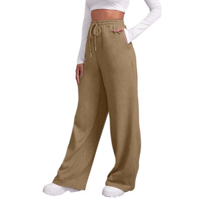 Wide Leg Joggers for Women Teen Girls Sweatpants Casual Straight Leg Jogging Pants Baggy Elastic High Waist Loose Sweats Joggers Workout Trousers Beige Medium