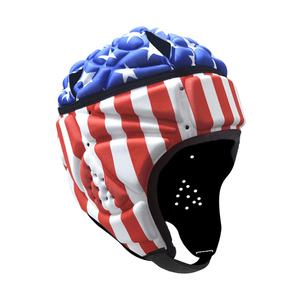 Soft Shell Protective Headgear 7 V 7 Rugby Headguards Padding Padded Helmet Goalkeeper Adjustable Soccer Goalie Helmet Support Rugby Flag Football Helmet for Children (US-Flag,One Size)