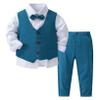 ACSUSS Kids Baby Boys Gentleman 4 Piece Clothes Set Toddler Gentlemen Wedding Suit Bow Tie Shirt Pants Outfits Blue 18-24 Months view 1