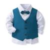 ACSUSS Kids Baby Boys Gentleman 4 Piece Clothes Set Toddler Gentlemen Wedding Suit Bow Tie Shirt Pants Outfits Blue 18-24 Months view 3