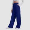 Women's Wide Leg Sweatpants Cozy Fleece Casual Jogger Pants Straight Leg Baggy Elastic High Waisted Yoga Pants with Pockets Blue 3X-Large view 3