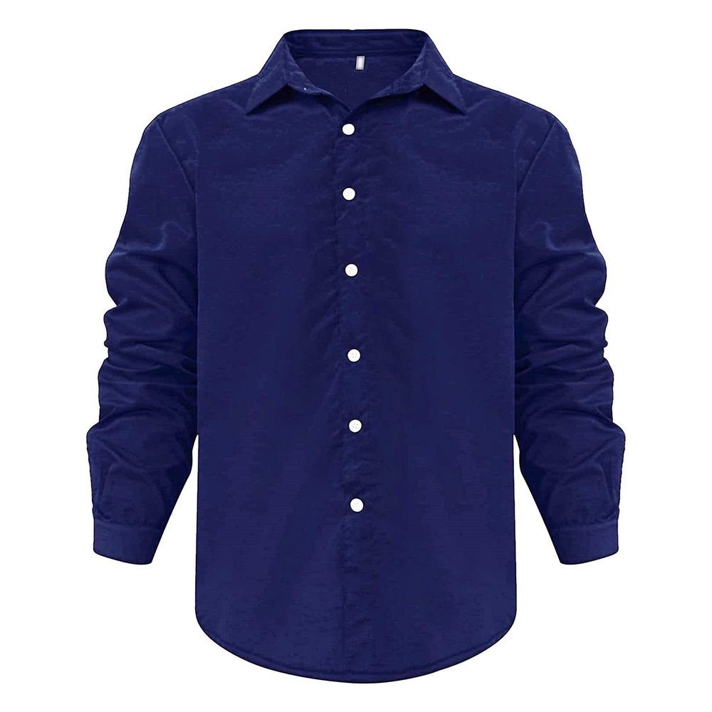 Mens Long Sleeve Cotton Linen Shirts Casual Roll-Up Sleeve Beach Shirts Loose Buttons Down Solid Plain Shirt (Medium,Blue)