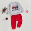 Frietlebird Toddler Boy Christmas Outfit Tractor Tree Print Crewneck Sweatshirt with Pants Cute Toddler Boy Fall Outfits Winter Clothes (S-Gray Red,2-3T) view 2