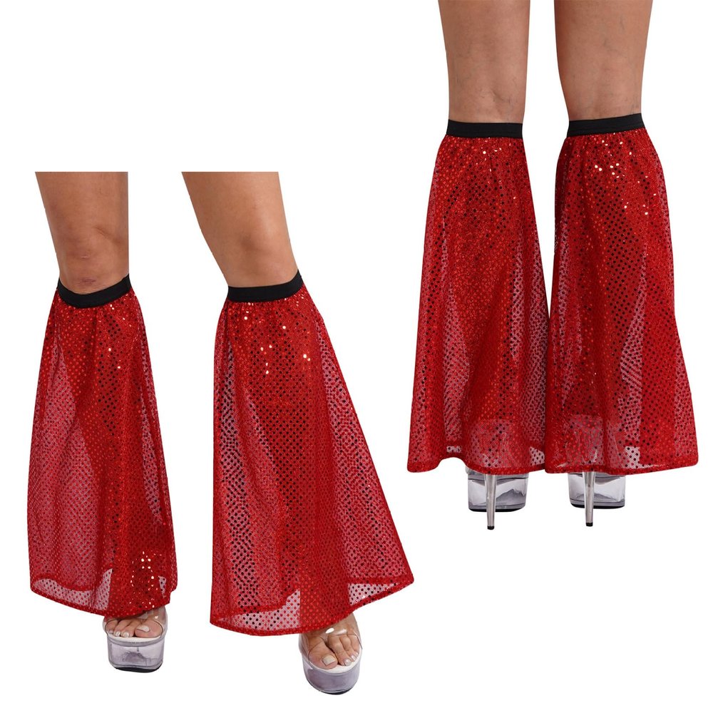 Winnrchan Women's 70S Disco Boot Covers 80s Sparkly Sequin Leg Warmers Costume Accessories for Party Rave Dance Red One Size