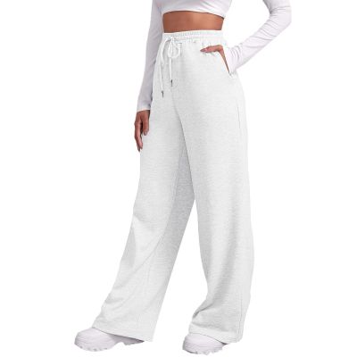 Wide Leg Joggers for Women Teen Girls Sweatpants Casual Straight Leg Jogging Pants Baggy Elastic High Waist Loose Sweats Joggers Workout Trousers White 3X-Large