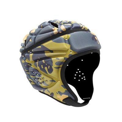 Soft Shell Protective Headgear 7 V 7 Rugby Headguards Padding Padded Helmet Goalkeeper Adjustable Soccer Goalie Helmet Support Rugby Flag Football Helmet for Children (Grey Yellow,One Size)