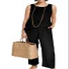 Women's Sleeveless Summer Autumn 2 Piece Outfits Linen Crop Top and Wide Leg Pants Set Pink view 4