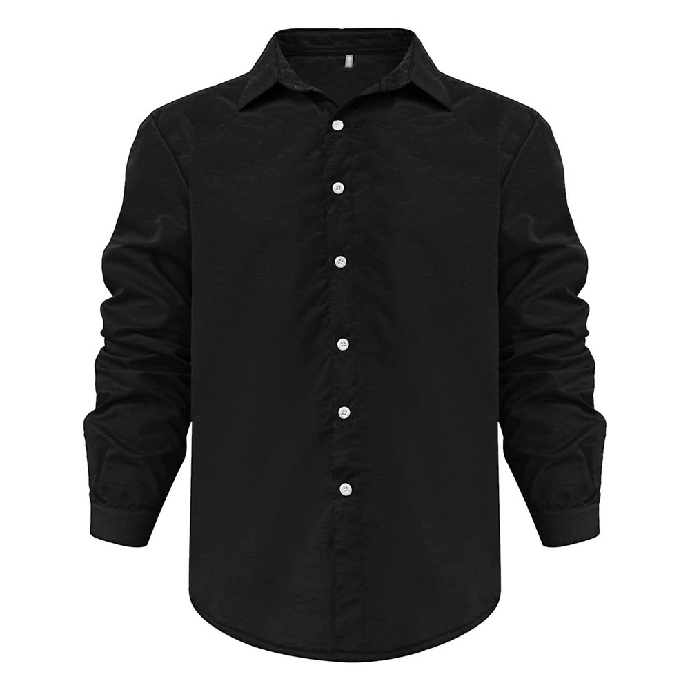 Mens Long Sleeve Cotton Linen Shirts Casual Roll-Up Sleeve Beach Shirts Loose Buttons Down Solid Plain Shirt (Large,Black)