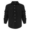 Mens Long Sleeve Cotton Linen Shirts Casual Roll-Up Sleeve Beach Shirts Loose Buttons Down Solid Plain Shirt (Large,Black) view 1